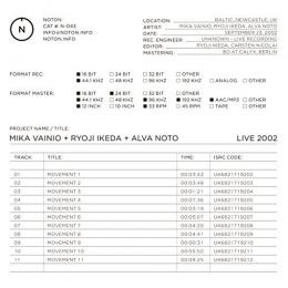 Mika Vainio + Ryoji Ikeda + Alva Noto : Live 2002 [CD]